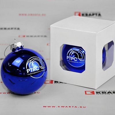 Стеклянные ёлочные шары с тампопечатью логотипа для "РТРС"