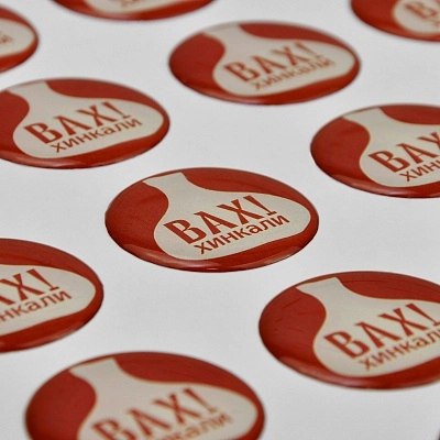 Объёмные наклейки с полимерной смолой для ресторана "ВАХ!ХИНКАЛИ"